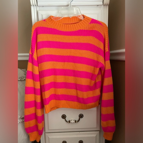 SHEIN Sweaters - SHEIN Bright Pink and Orange Striped Sweater